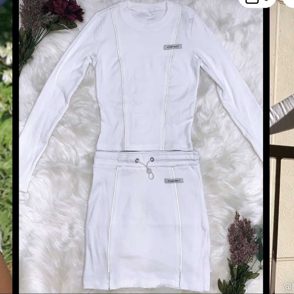 White Semi Sporty 2pc Set (Top & Skirt)